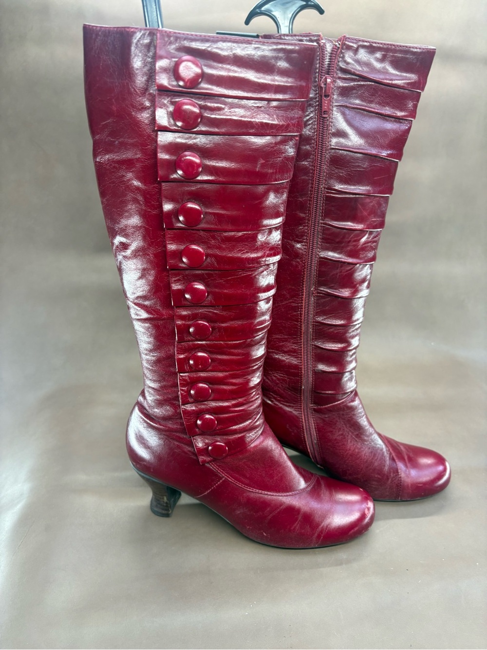 Women's Burgundy Button-Front Knee Boots